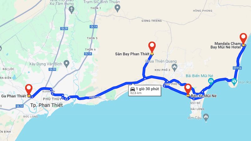 quãng đường di chuyển đến mandala chăm bay mũi né